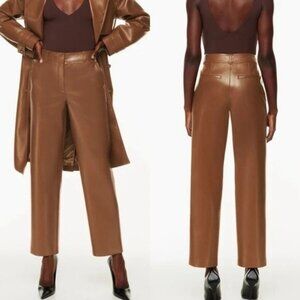 BABATON Brown Faux Leather Trousers 8 Caramel Sharp Polished Business Tailored